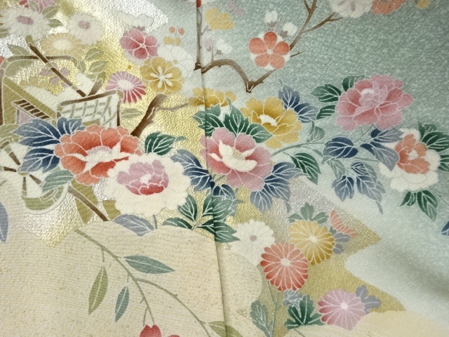  未使用品　波に草花模様訪問着